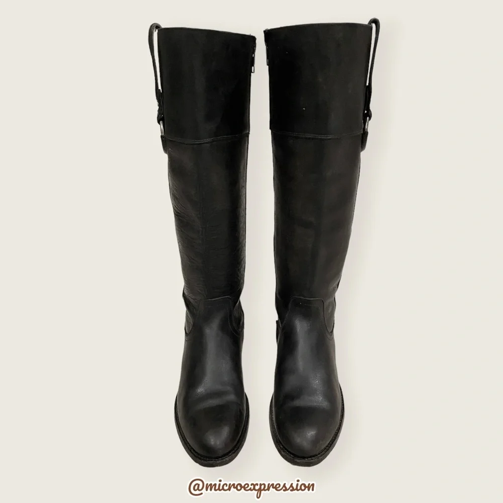 $389 Frye Jamie Ring Tall Distressed Stone Black Leather Knee High Zip Up Boot